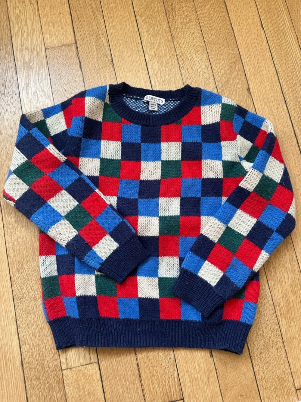 Crewcuts Navy Multicolor Checkerboard Crewneck Sweater